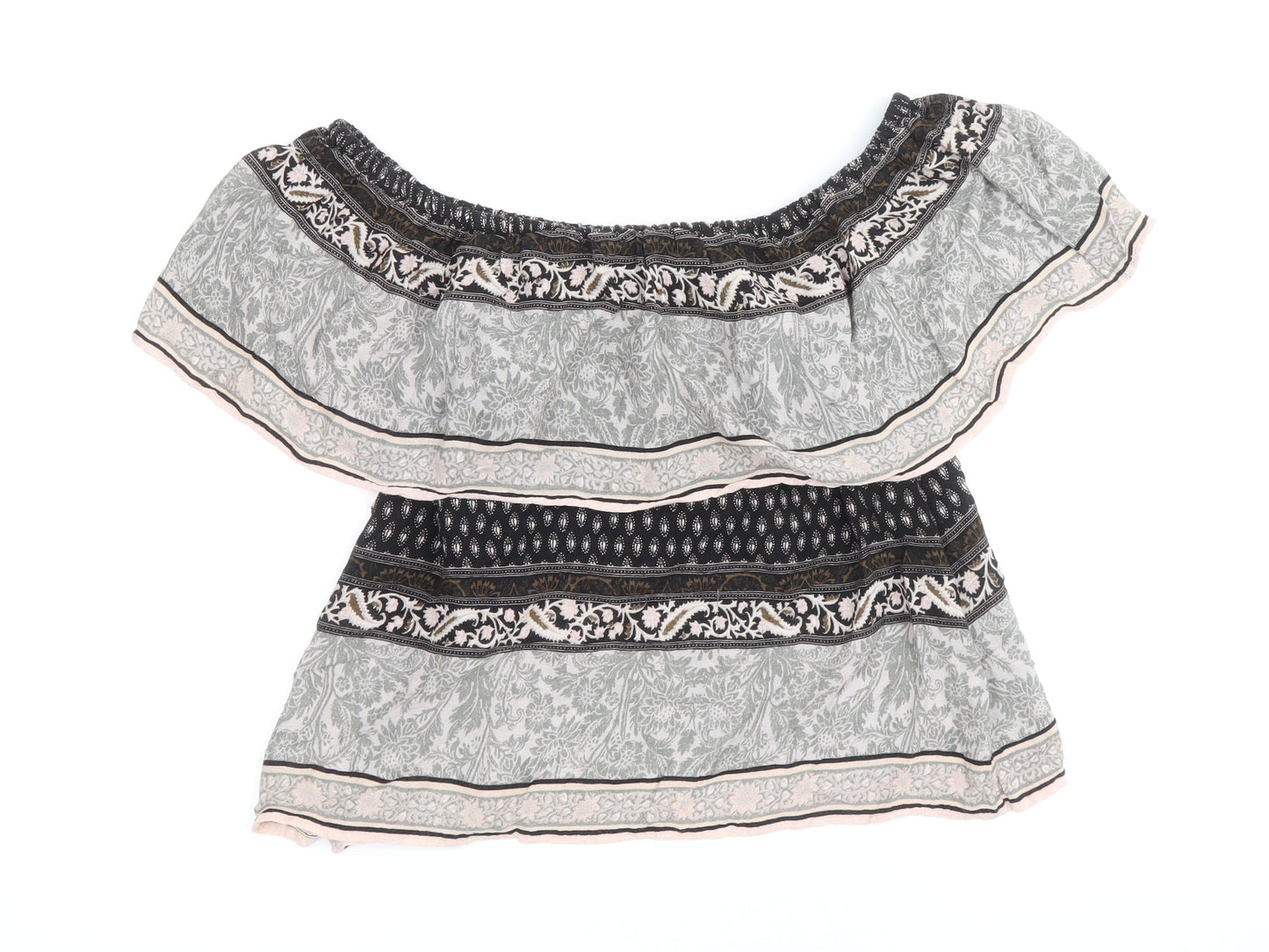 Miss Selfridge Womens Multicoloured Geometric Viscose Basic Blouse Size 10 Boat Neck