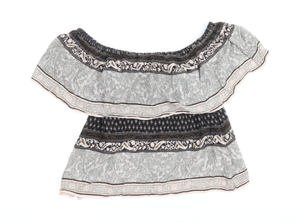 Miss Selfridge Womens Multicoloured Geometric Viscose Basic Blouse Size 10 Boat Neck