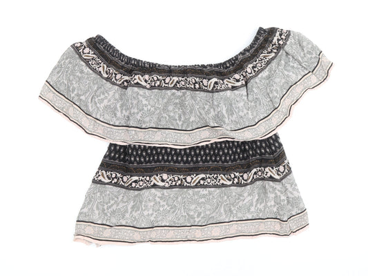 Miss Selfridge Womens Multicoloured Geometric Viscose Basic Blouse Size 10 Boat Neck