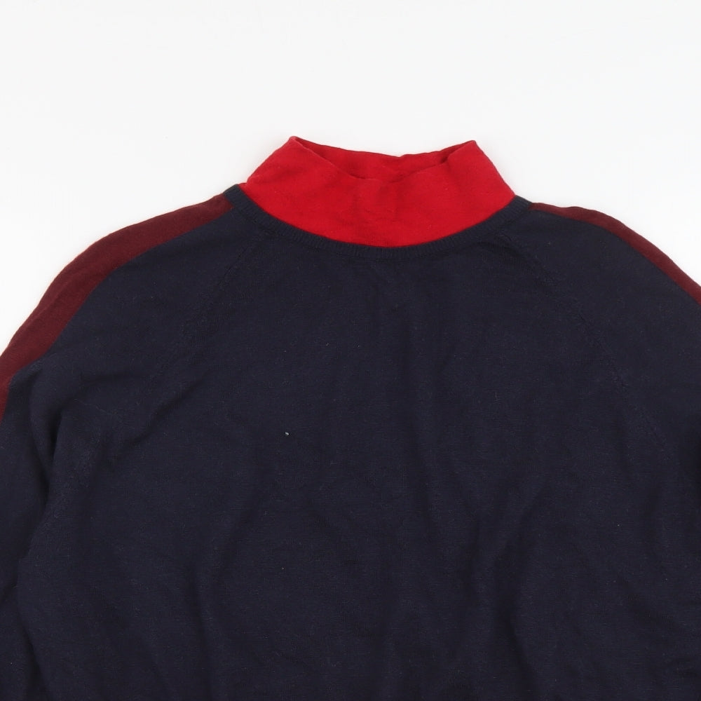 Marks and Spencer Mens Blue High Neck Wool Pullover Jumper Size L Long Sleeve