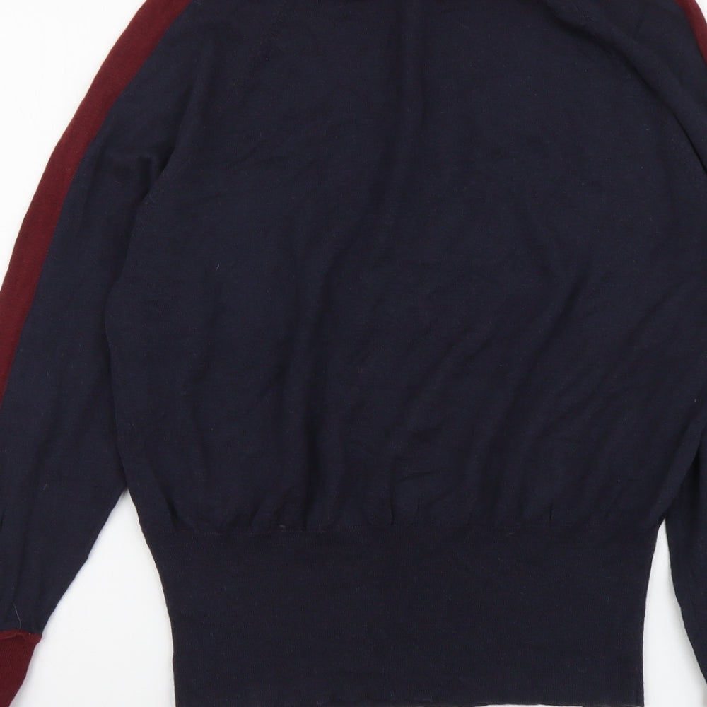 Marks and Spencer Mens Blue High Neck Wool Pullover Jumper Size L Long Sleeve