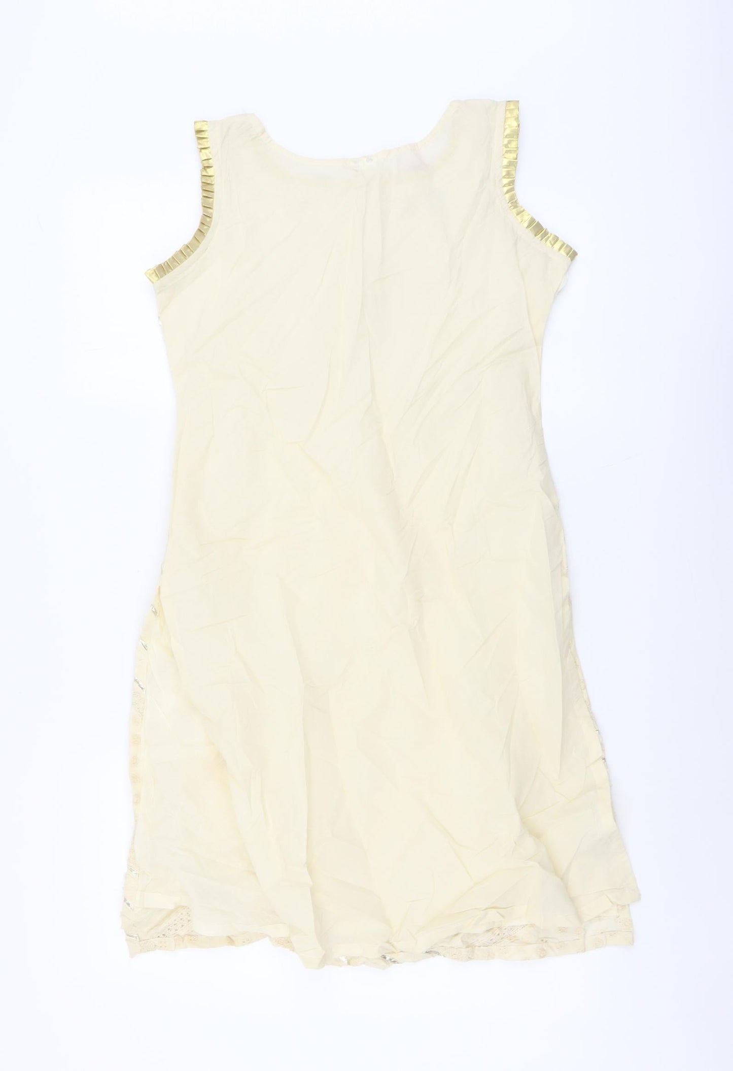 Kanya Womens Beige Geometric Cotton Tank Dress Size 12 Round Neck Pullover
