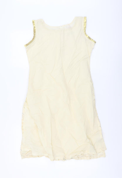 Kanya Womens Beige Geometric Cotton Tank Dress Size 12 Round Neck Pullover