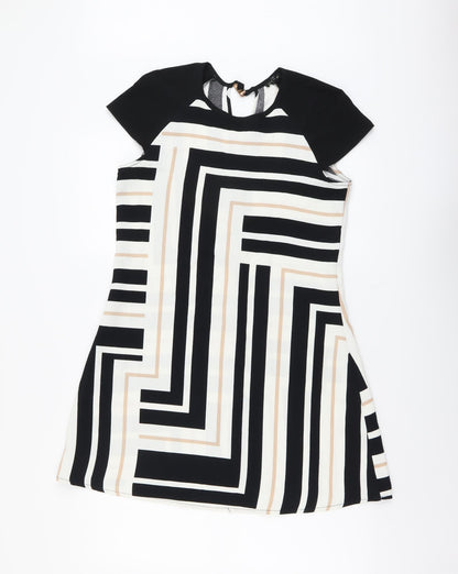 River Island Womens Multicoloured Geometric Polyester A-Line Size 8 Round Neck Button