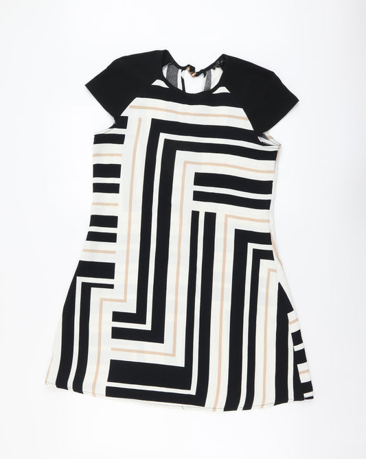 River Island Womens Multicoloured Geometric Polyester A-Line Size 8 Round Neck Button