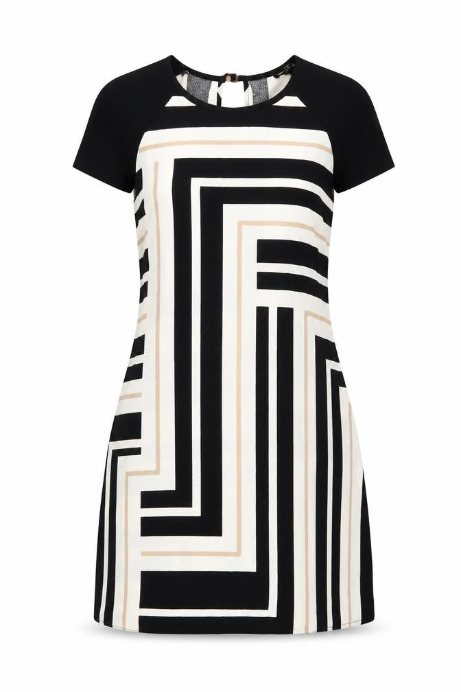 River Island Womens Multicoloured Geometric Polyester A-Line Size 8 Round Neck Button