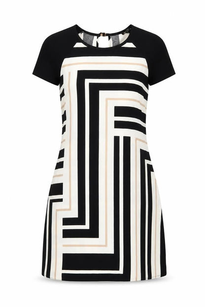 River Island Womens Multicoloured Geometric Polyester A-Line Size 8 Round Neck Button