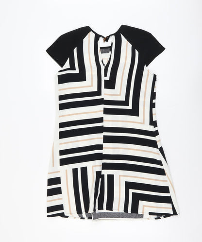River Island Womens Multicoloured Geometric Polyester A-Line Size 8 Round Neck Button