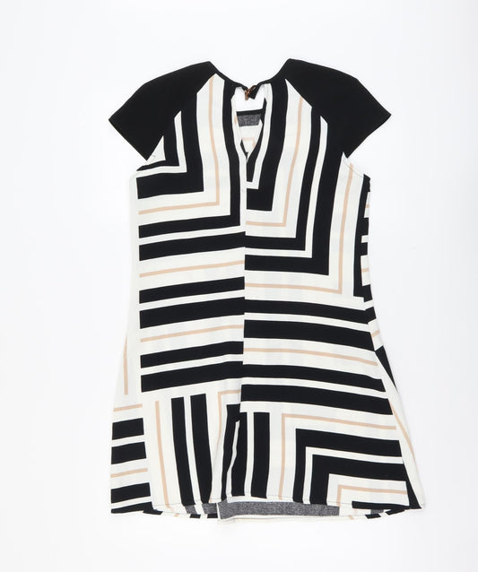 River Island Womens Multicoloured Geometric Polyester A-Line Size 8 Round Neck Button