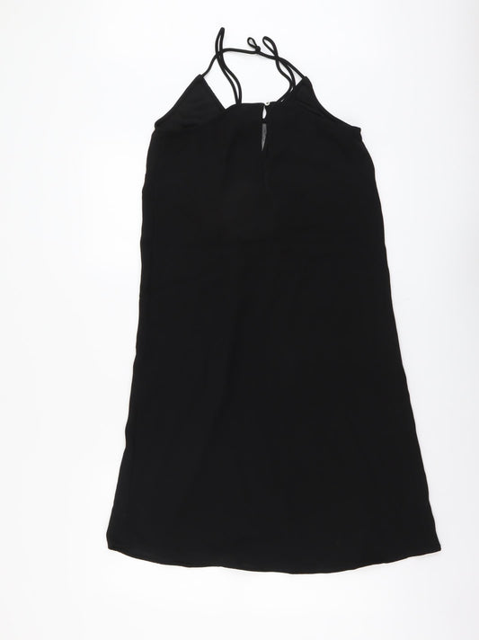 H&M Womens Black Polyester A-Line Size XS Round Neck Button