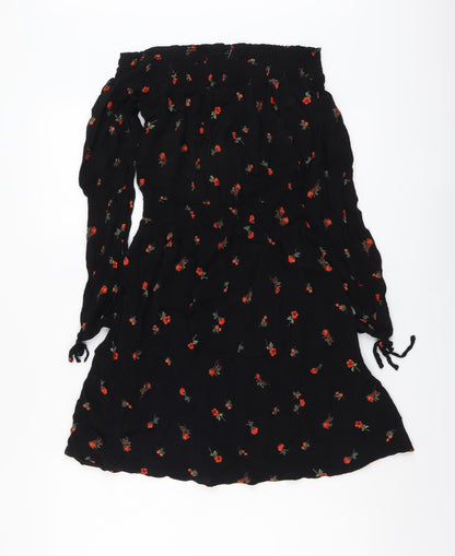 New Look Womens Black Geometric Viscose A-Line Size 6 Off the Shoulder Pullover