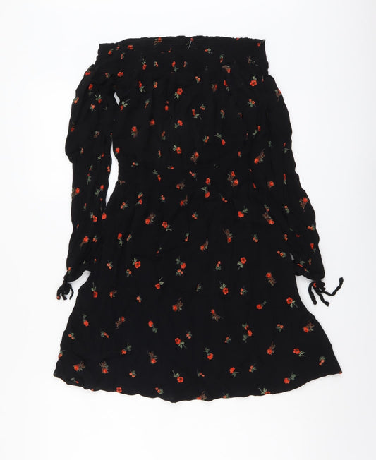 New Look Womens Black Geometric Viscose A-Line Size 6 Off the Shoulder Pullover