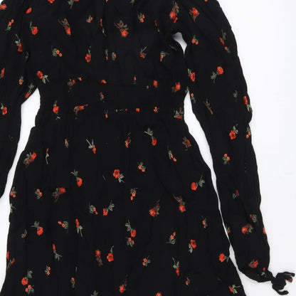 New Look Womens Black Geometric Viscose A-Line Size 6 Off the Shoulder Pullover
