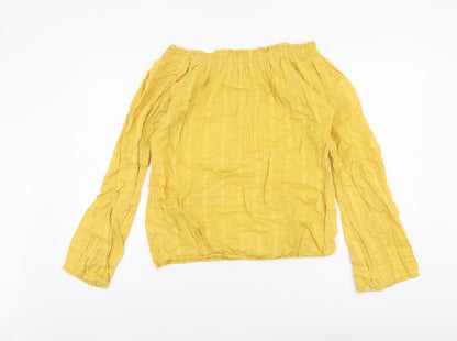 George Womens Yellow Cotton Basic Blouse Size 10 Off the Shoulder