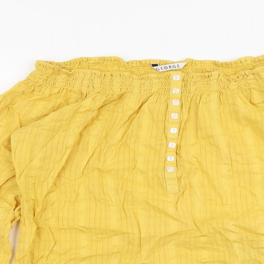 George Womens Yellow Cotton Basic Blouse Size 10 Off the Shoulder