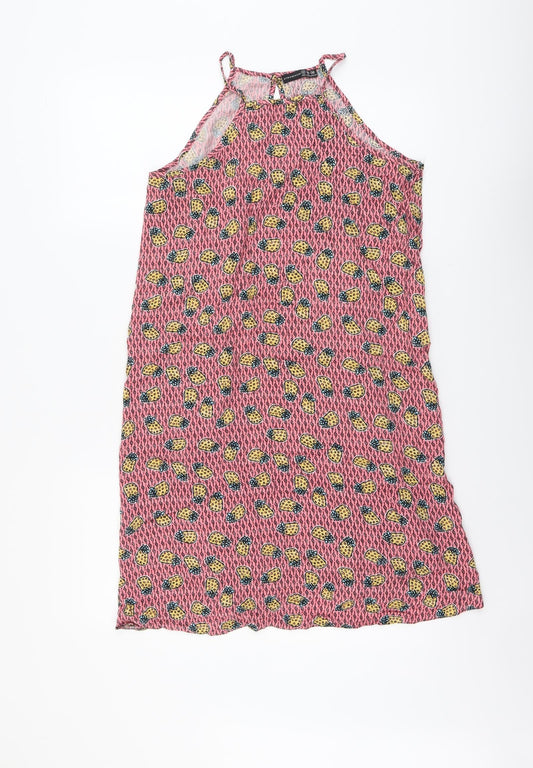 Atmosphere Womens Pink Geometric Viscose Tank Dress Size 12 Round Neck Buckle - Pineapple Print