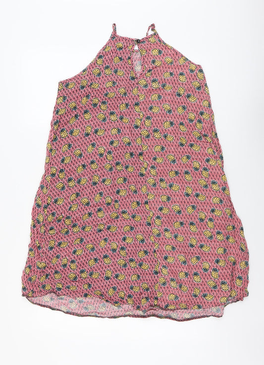 Atmosphere Womens Pink Geometric Viscose Tank Dress Size 12 Round Neck Buckle - Pineapple Print