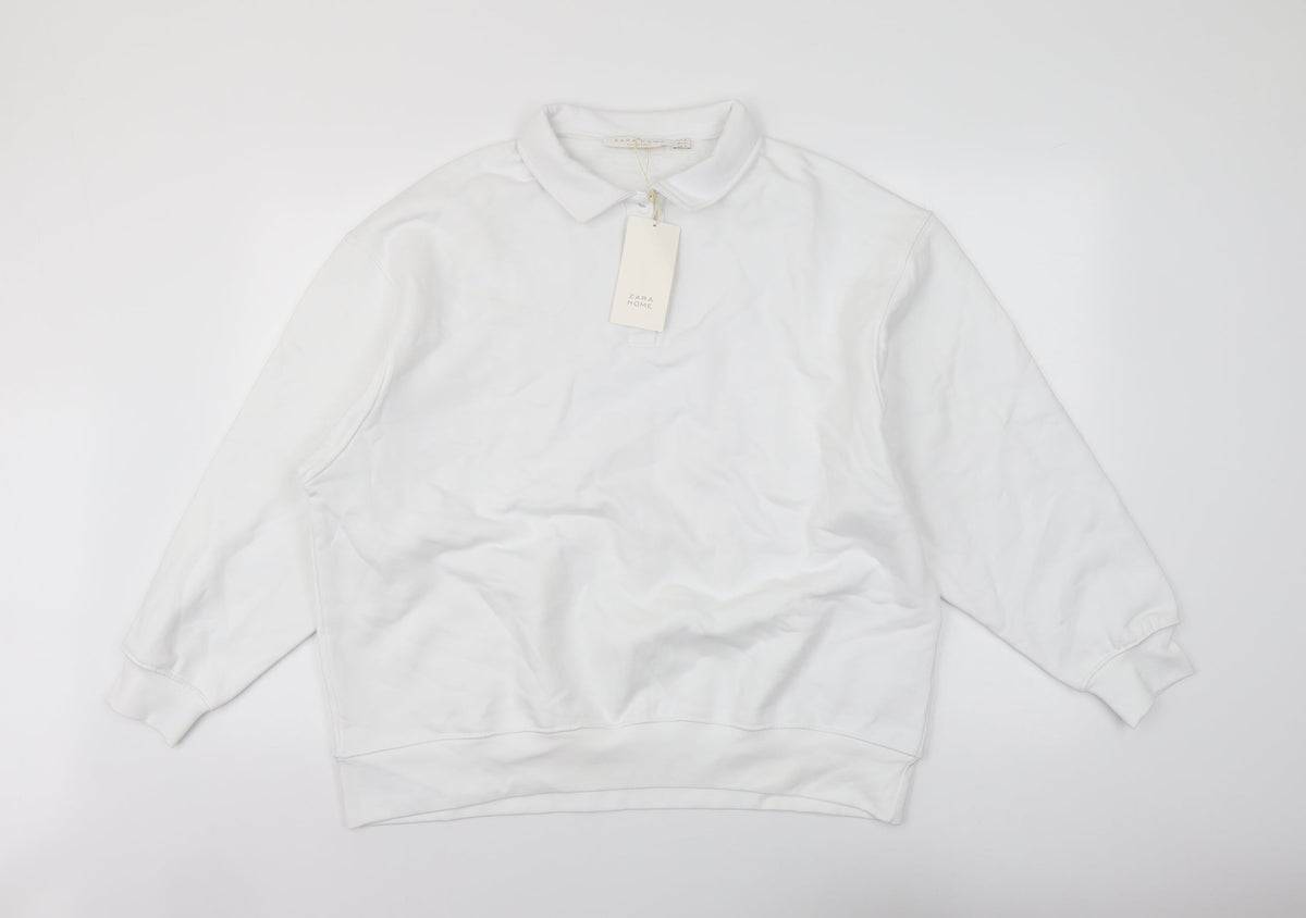 Zara Womens White Cotton Pullover Sweatshirt Size S Button