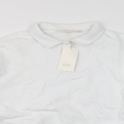 Zara Womens White Cotton Pullover Sweatshirt Size S Button