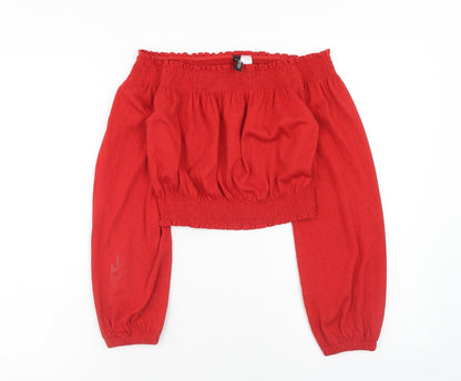 Womens UK Size S H&M Red Cropped Blouse