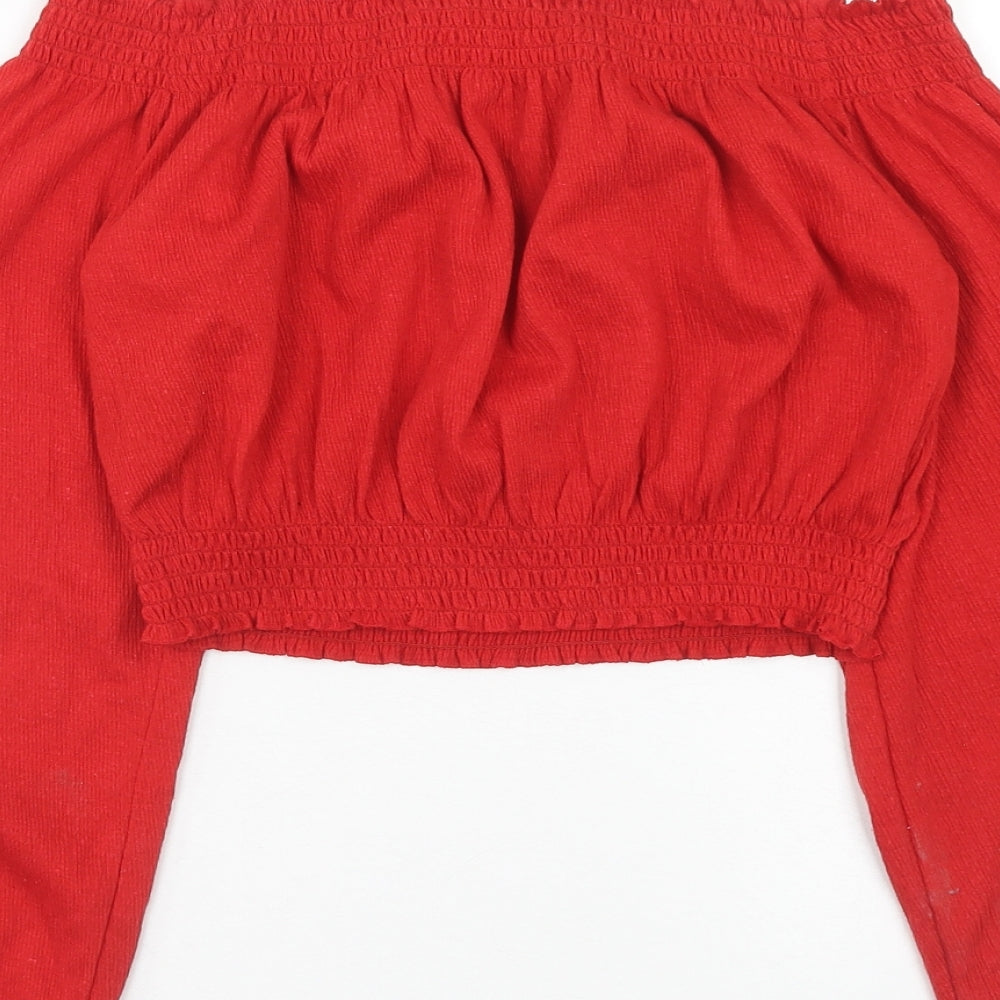 Womens UK Size S H&M Red Cropped Blouse