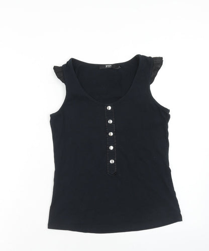 Jenson Womens Black Cotton Basic Tank Size S Scoop Neck
