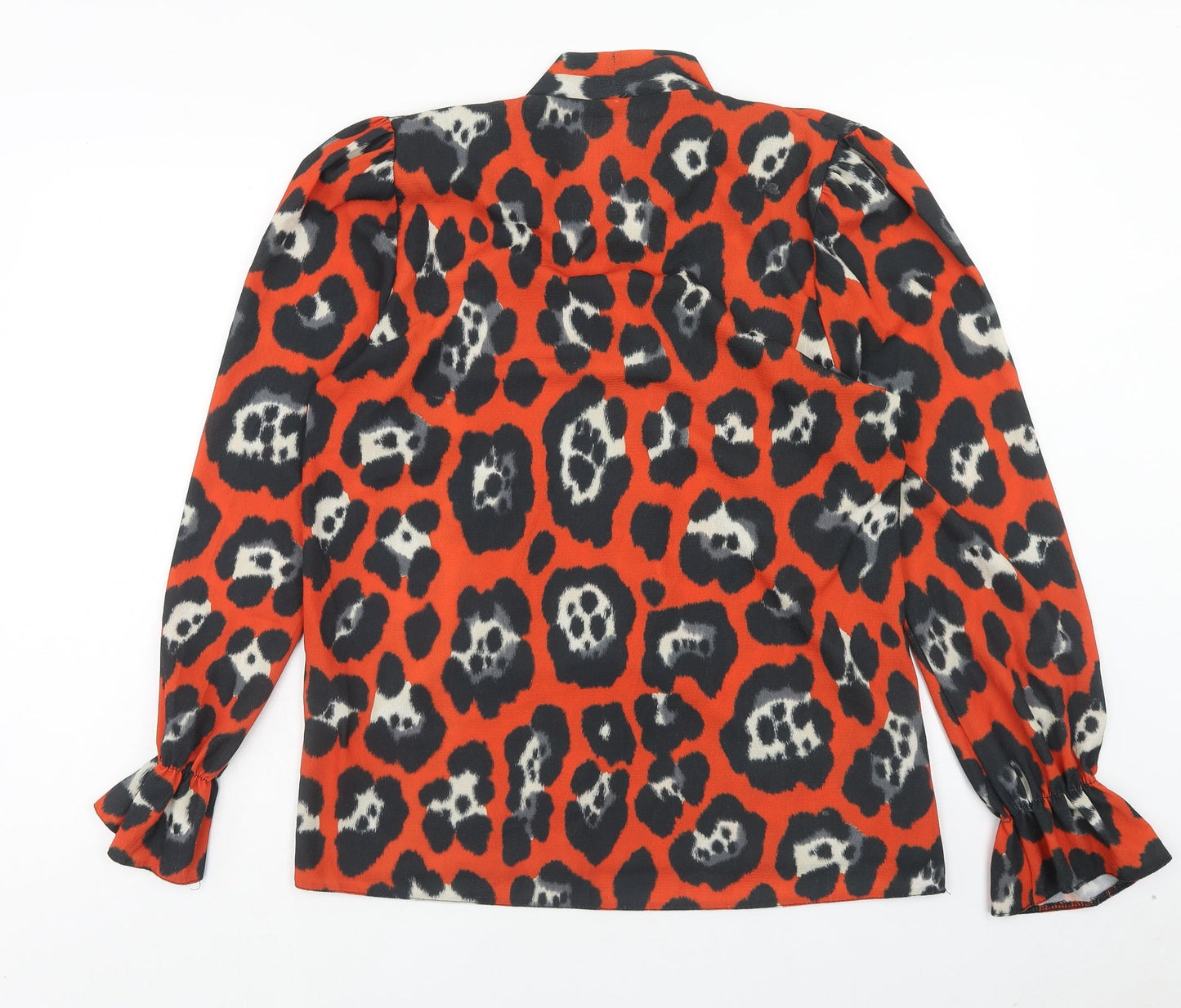 Zack London Womens Orange Animal Print Polyester Basic Blouse Size 12 V-Neck - Leopard Print Pussy Bow