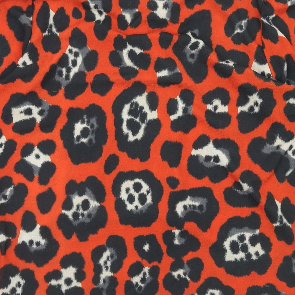 Zack London Womens Orange Animal Print Polyester Basic Blouse Size 12 V-Neck - Leopard Print Pussy Bow