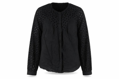 Cerise Blue Womens Black Cotton Basic Blouse Size S Round Neck