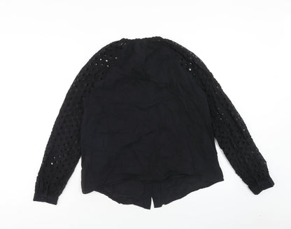 Cerise Blue Womens Black Cotton Basic Blouse Size S Round Neck