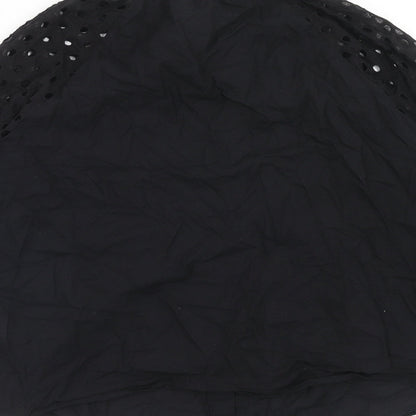 Cerise Blue Womens Black Cotton Basic Blouse Size S Round Neck