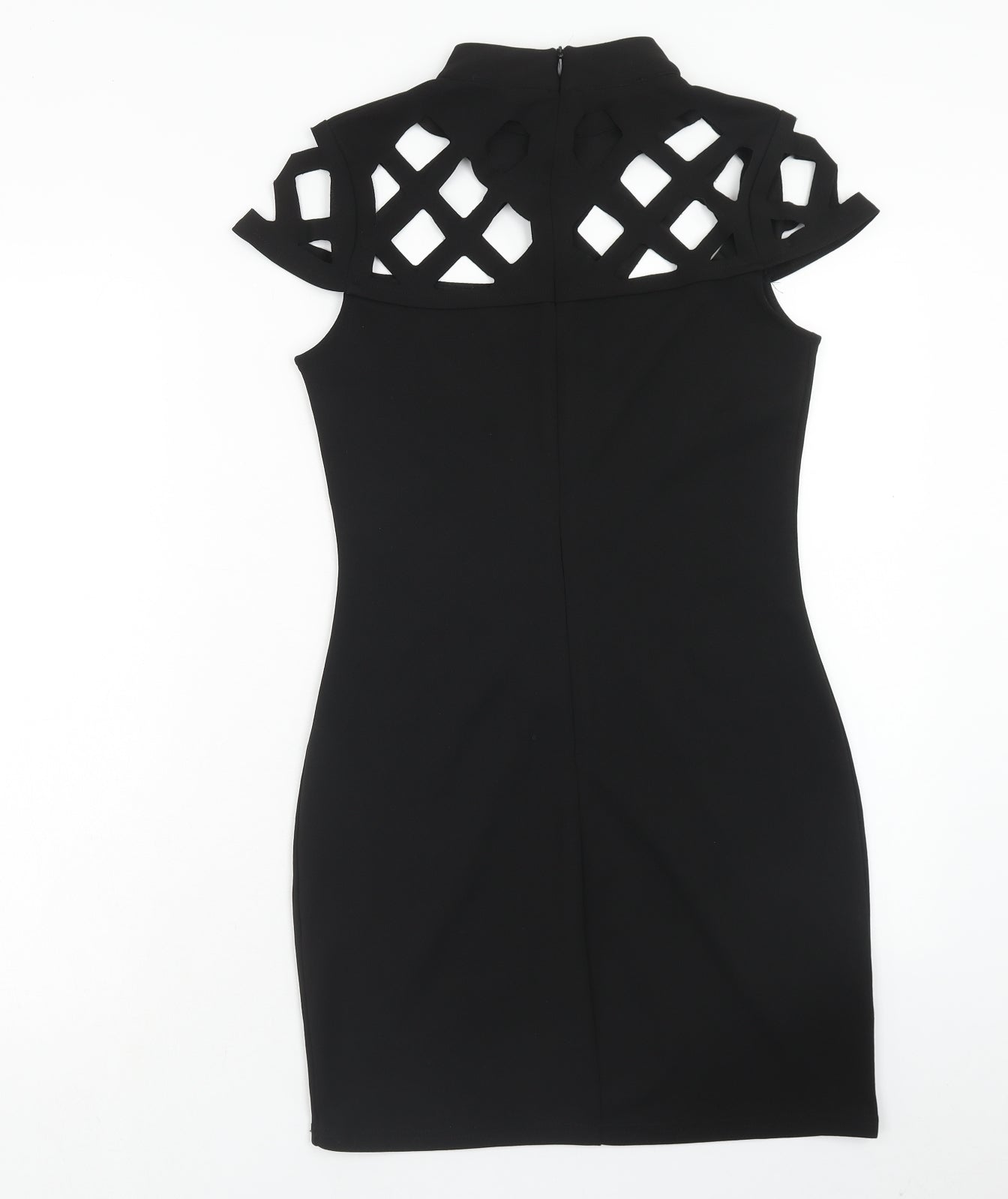 Quiz Womens Black Polyester Mini Size 10 Mock Neck Zip - Lattice Detail