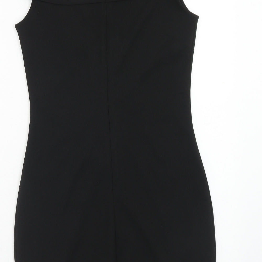 Quiz Womens Black Polyester Mini Size 10 Mock Neck Zip - Lattice Detail