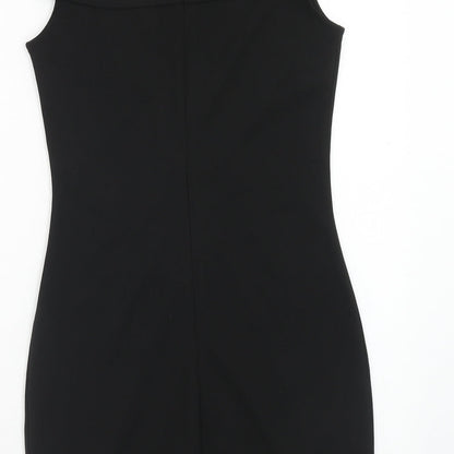 Quiz Womens Black Polyester Mini Size 10 Mock Neck Zip - Lattice Detail