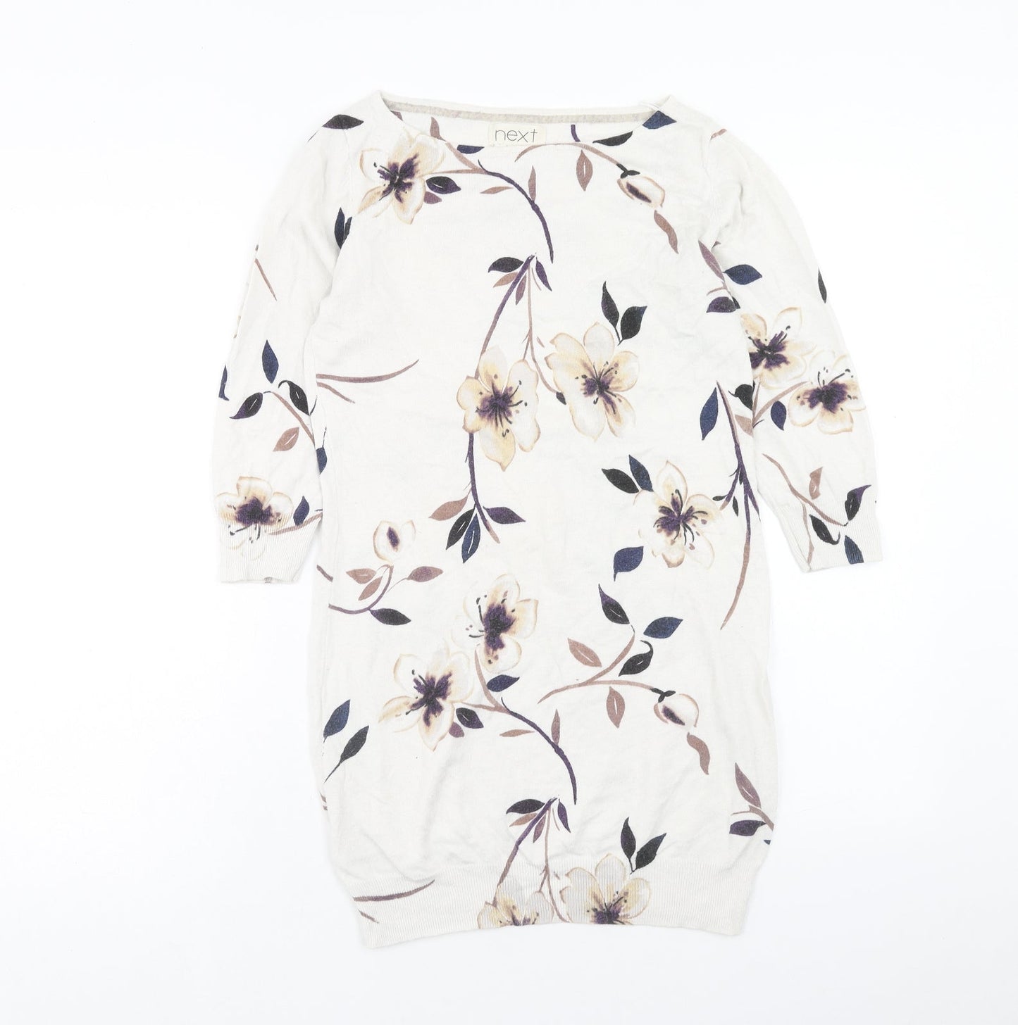 NEXT Womens White Floral Cotton Shift Size 8 Boat Neck Pullover