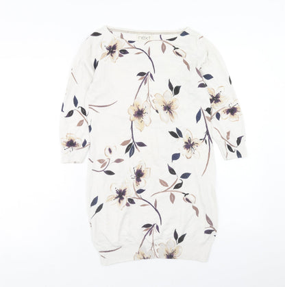 NEXT Womens White Floral Cotton Shift Size 8 Boat Neck Pullover