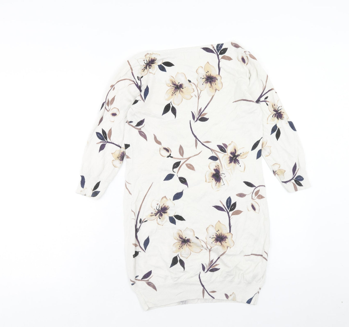 NEXT Womens White Floral Cotton Shift Size 8 Boat Neck Pullover