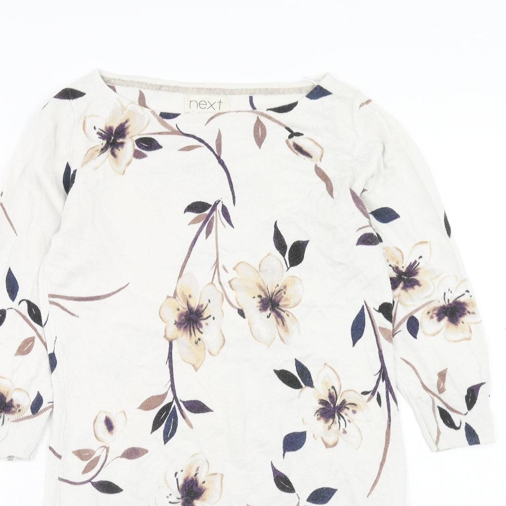 NEXT Womens White Floral Cotton Shift Size 8 Boat Neck Pullover