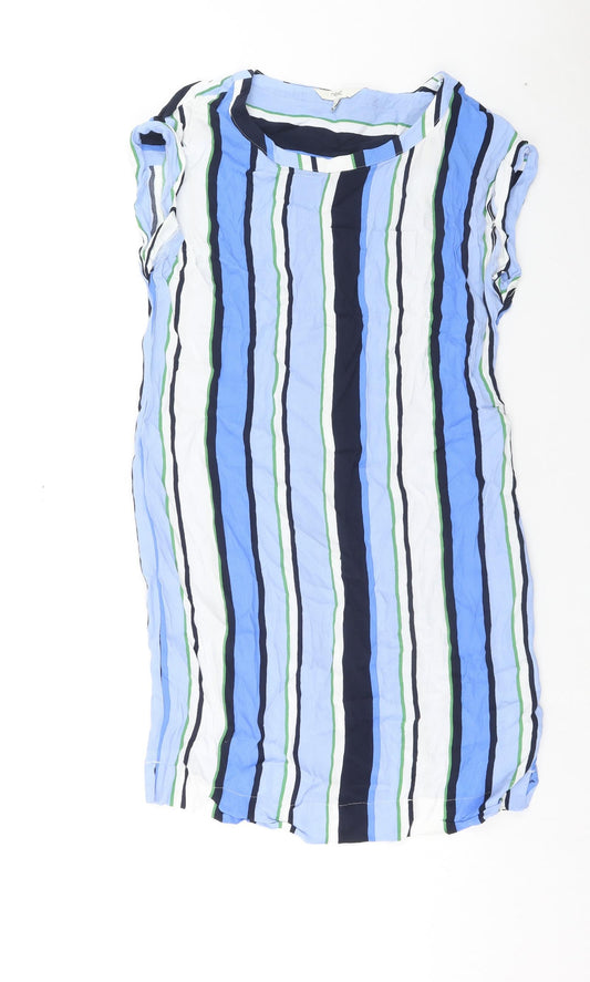 NEXT Womens Blue Striped Viscose Shirt Dress Size 12 Round Neck Pullover