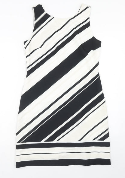 Wallis Womens White Striped Polyester Shift Size 12 Round Neck Zip