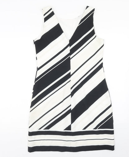 Wallis Womens White Striped Polyester Shift Size 12 Round Neck Zip