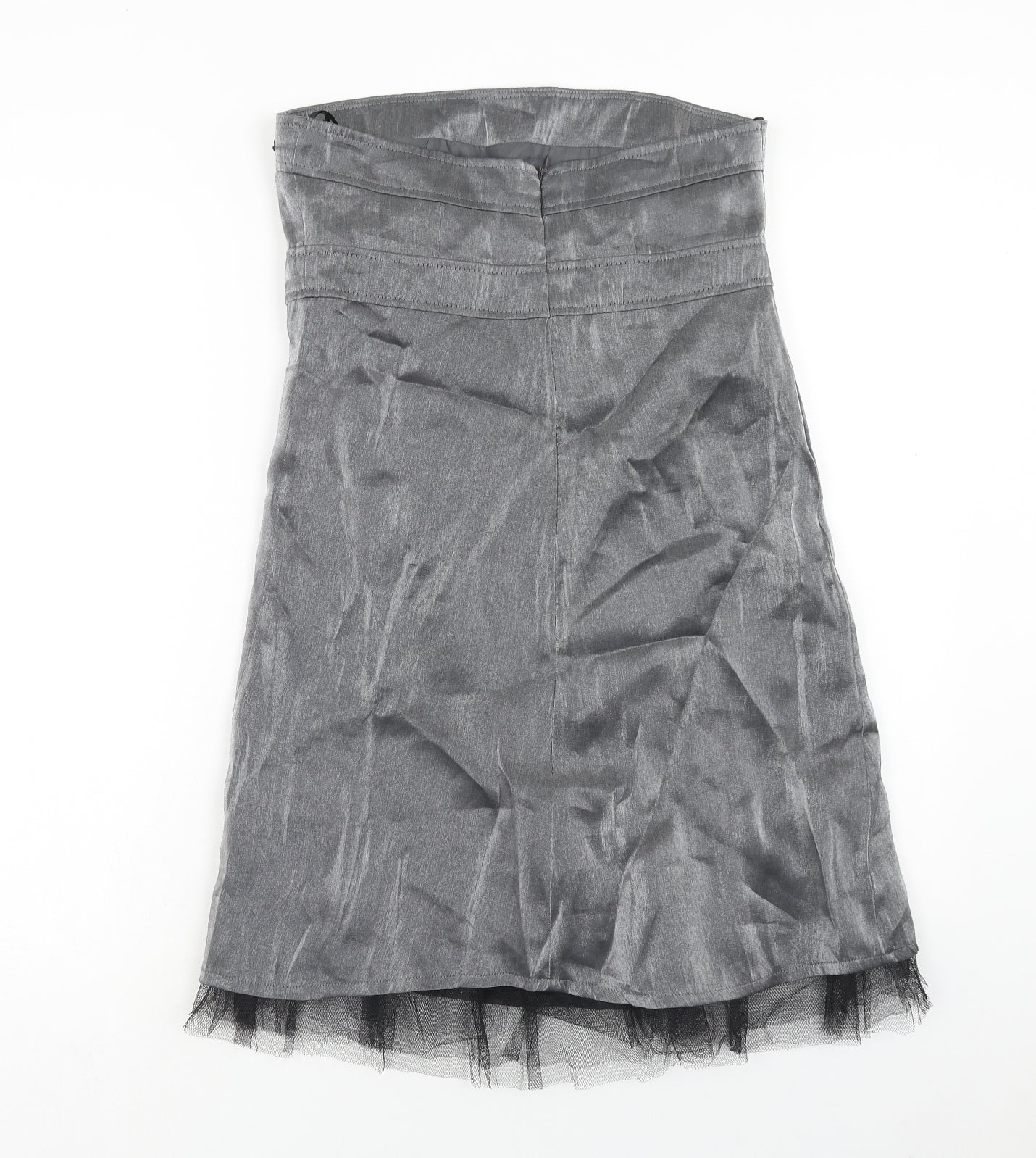 Zoe Womens Silver Viscose Shift Size 10 Off the Shoulder Zip - Tulle Detail