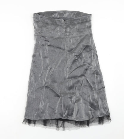 Zoe Womens Silver Viscose Shift Size 10 Off the Shoulder Zip - Tulle Detail