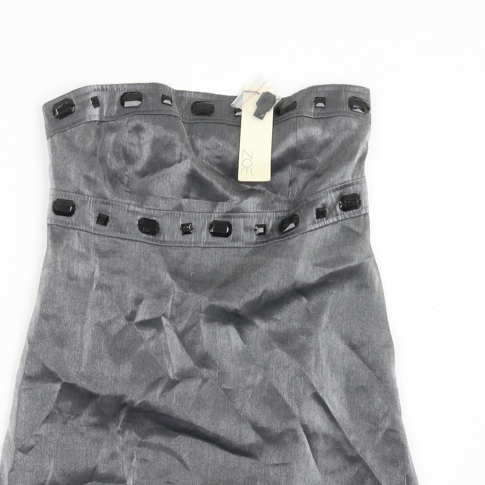 Zoe Womens Silver Viscose Shift Size 10 Off the Shoulder Zip - Tulle Detail