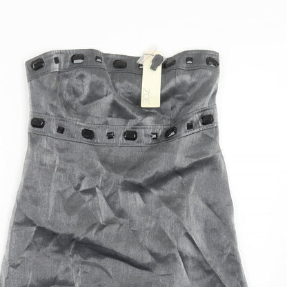 Zoe Womens Silver Viscose Shift Size 10 Off the Shoulder Zip - Tulle Detail
