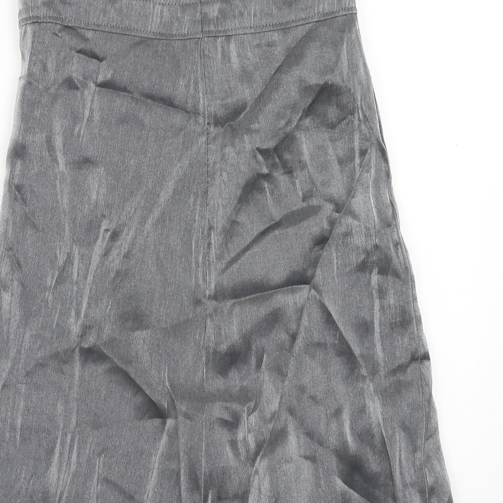 Zoe Womens Silver Viscose Shift Size 10 Off the Shoulder Zip - Tulle Detail