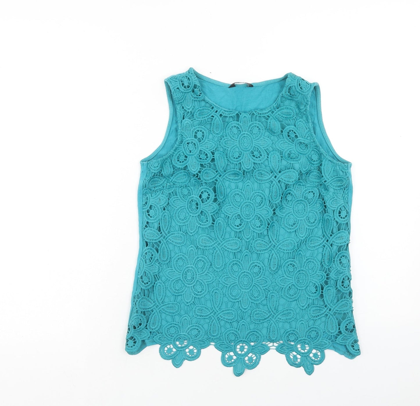 F&F Womens Blue Floral Polyester Basic Tank Size 6 Round Neck