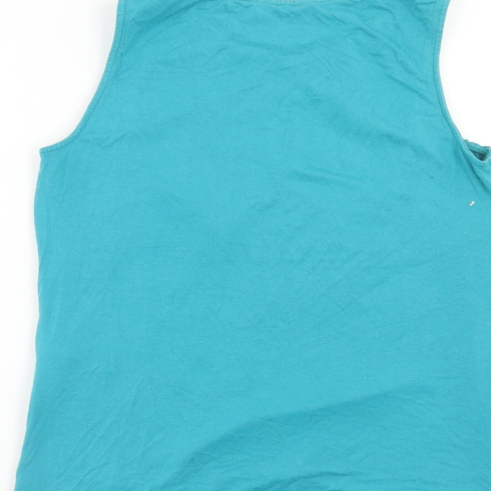 F&F Womens Blue Floral Polyester Basic Tank Size 6 Round Neck