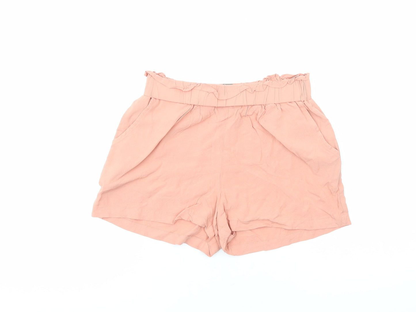 Primark Womens Pink Viscose Paperbag Shorts Size 8 Regular Pull On