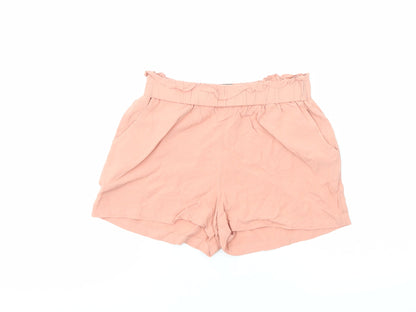 Primark Womens Pink Viscose Paperbag Shorts Size 8 Regular Pull On
